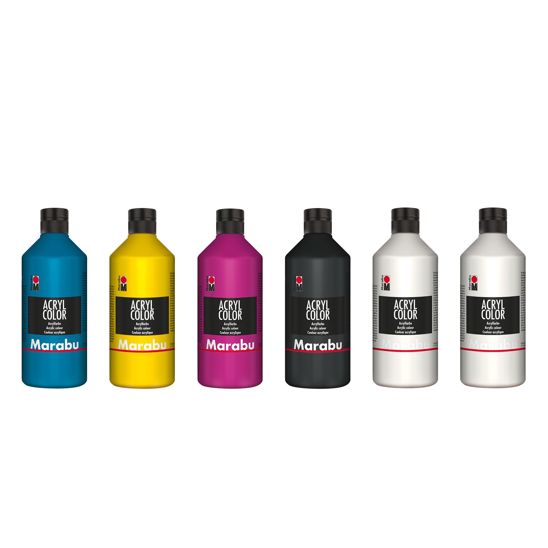 Marabu Acryl Color Big Pack, 6 x 500 ml, cremige Acrylfarbe auf Wasserbasis, schnell trocknend, lichtecht, wasserfest, zum Auftragen mit Pinsel und Schwamm auf Leinwand, Papier und Holz