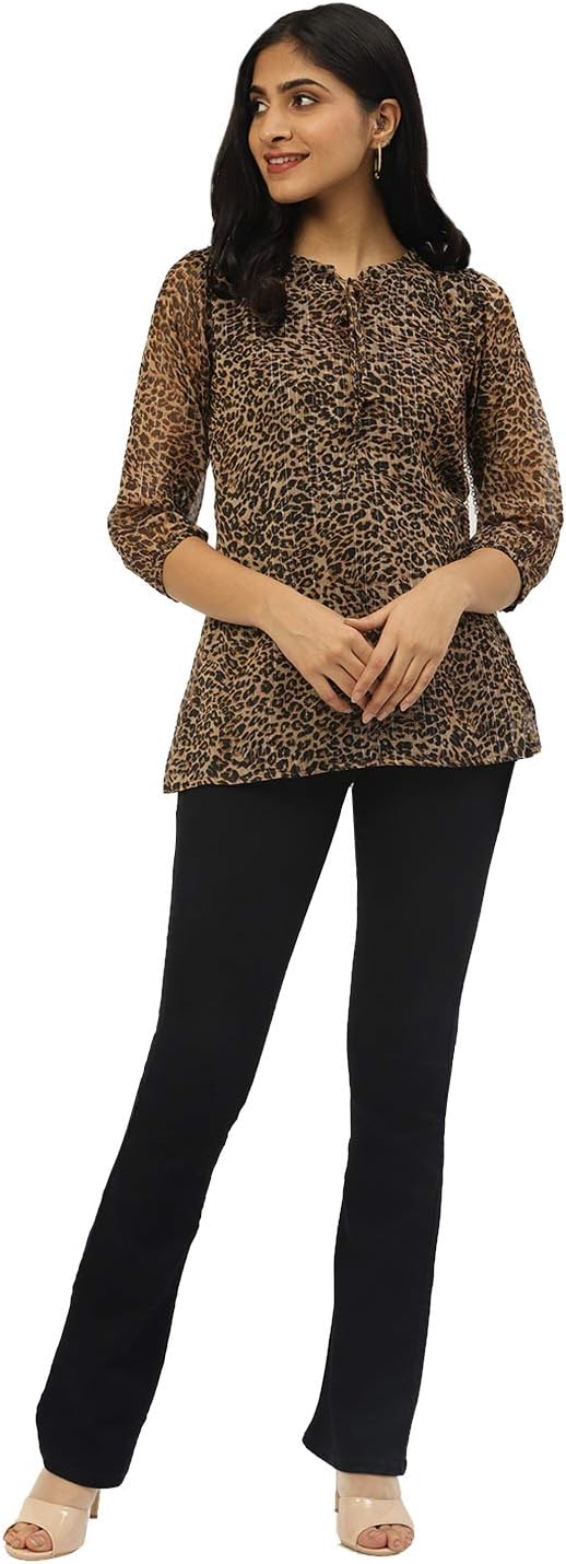 CottinfabWomen Beige & Brown Animal Print A-Line Top