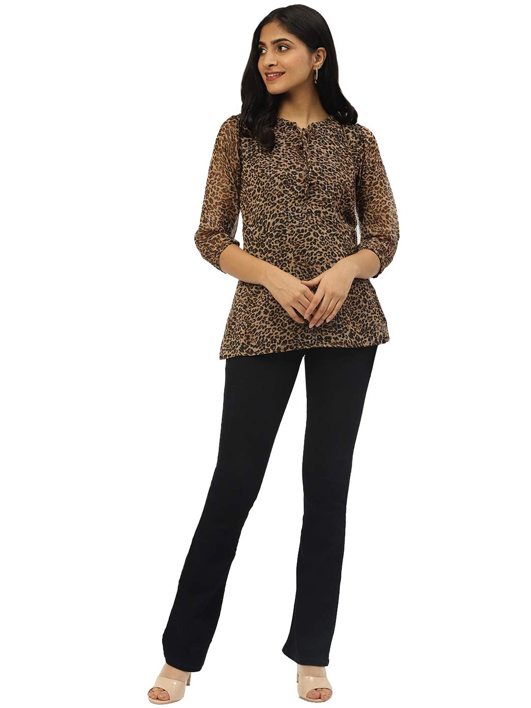 CottinfabWomen Beige & Brown Animal Print A-Line Top