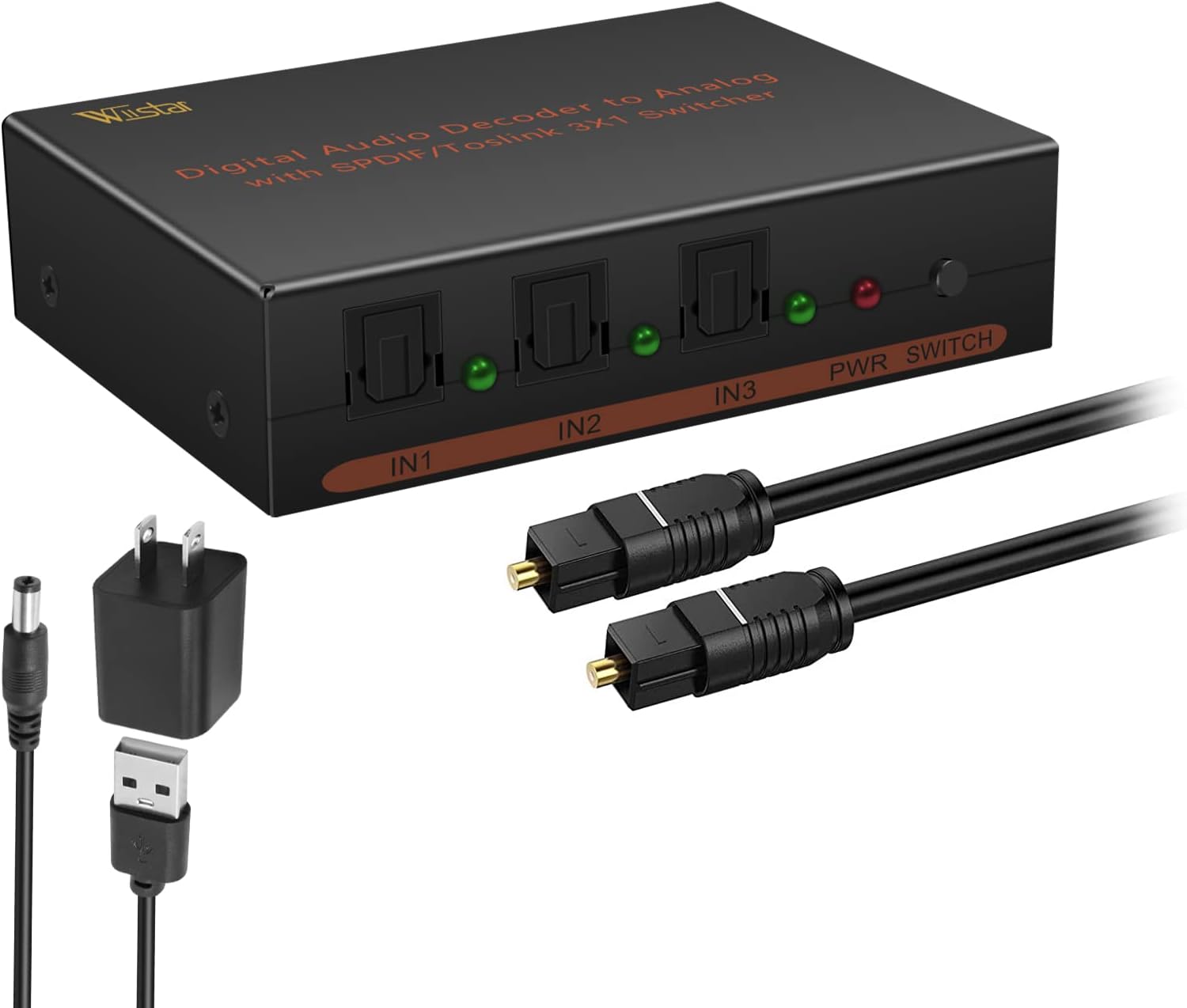 Wiistar Toslink Switch 3x1 Digital Optical Audio Switch 3x1 with Analog RCA and 3.5mm Support 5.1CH 5.1CH/ LPCM2.0/ DTS