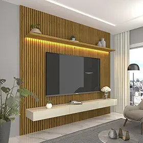 Estante Home para Tv até 90 Polegadas com Led Requinte 220cm Gelius Móveis Naturale/off White