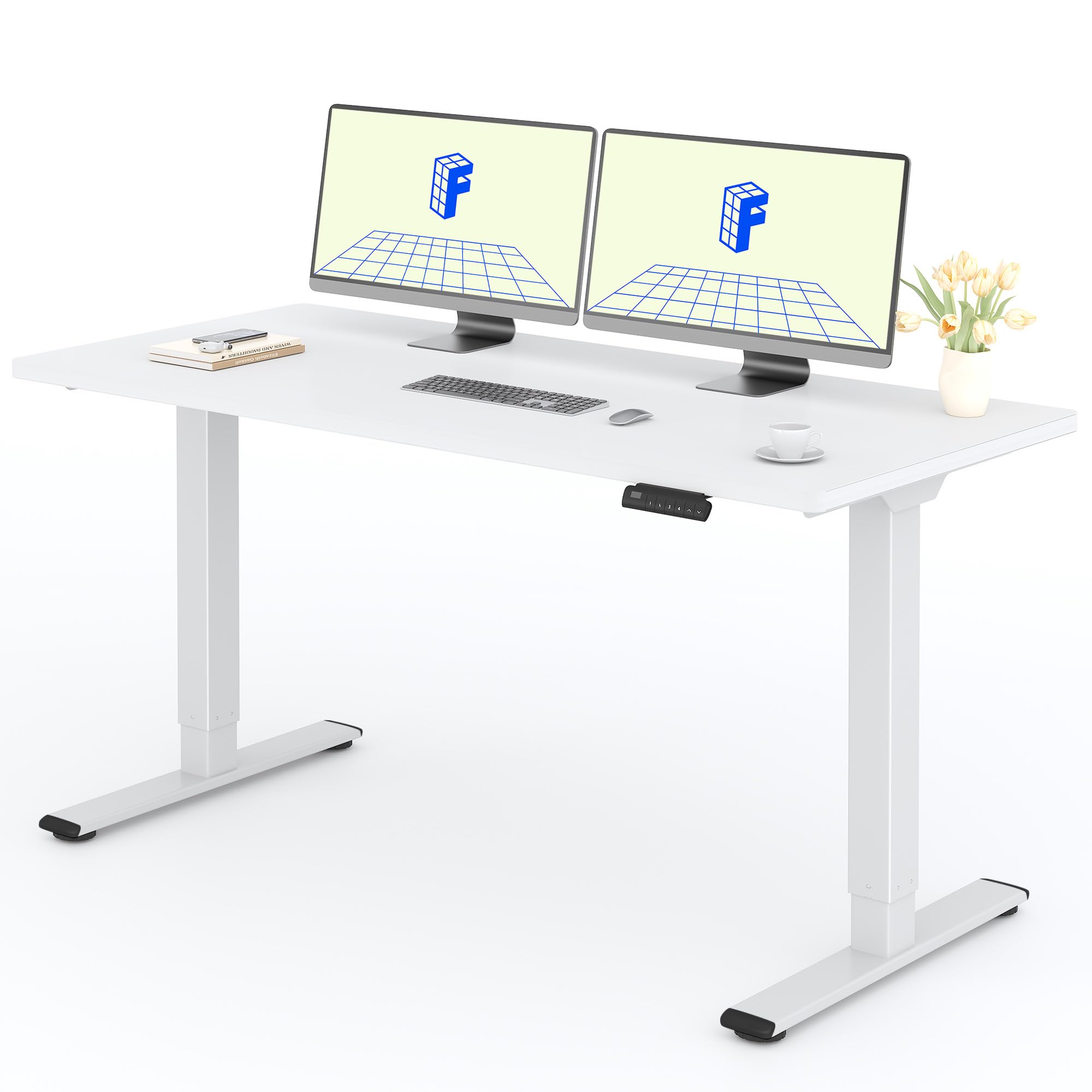 FLEXISPOT Escritorio Elevable Eléctrico 160X80cm con Tablero Entero con 2 Motor, Standing Desk, Mesa Elevable Escritorio de Elevable con 4 Opciones de Memoria Inteligente para Oficina y Hogar(Blanco)
