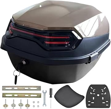35L Motorcycle Trunk, Universal Scooter Top Case Tail Box Luggage Waterproof Lockable Motorcycle Topcase with Mounting Hardware, Storage Carrier Case for Moped Motorbike,Gold