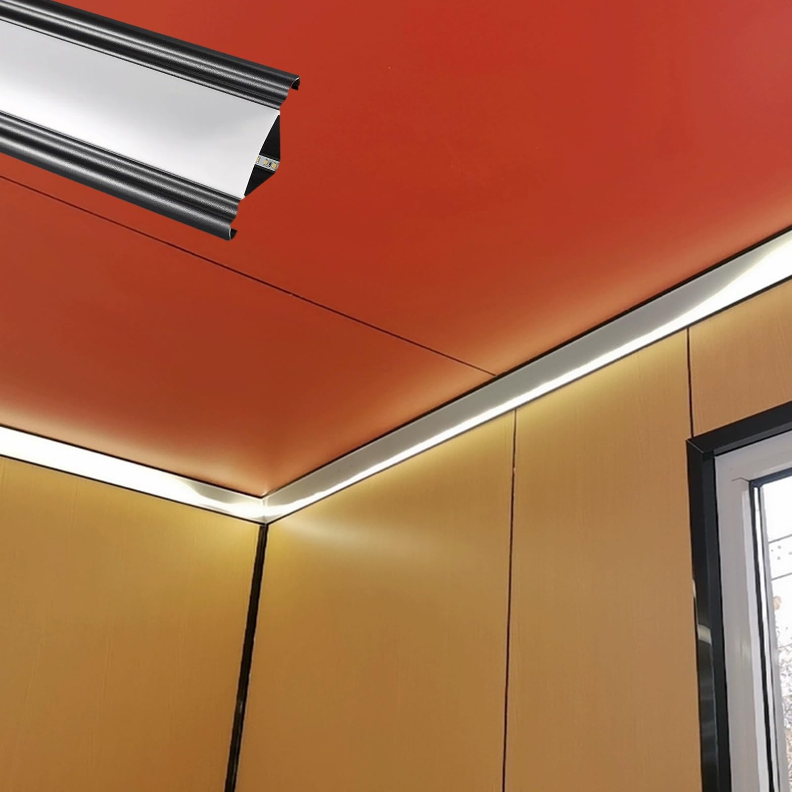 Led Profile Oświetlenie Sufitowe z Listwą Wieńczącą LED w Kolorze Czarnym, Aluminiowa Liniowa Listwa LED, Oprawa Wnękowa, Profil Gzymsowy Sufitowy(23 m(75.4ft))