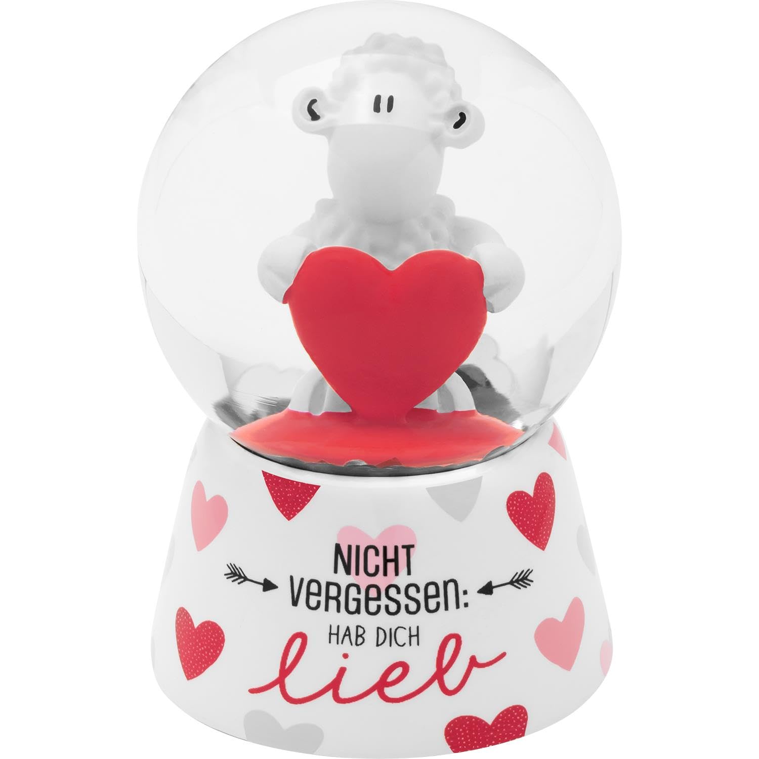 SheepworldDream Globe Motif Hab Dich Lieb Snow Globe, Glass, Height 6.5 cm, polyresin, Motif Print, Gift Love, Valentine's Day, 48522