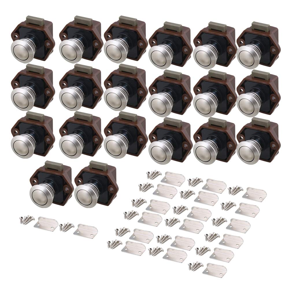 20mm Opening Hole Brown Push Button Keyless Lock Latch Cupboard Caravan Lock for RV Drawer Door Thickness 15-27mm Pack of 20