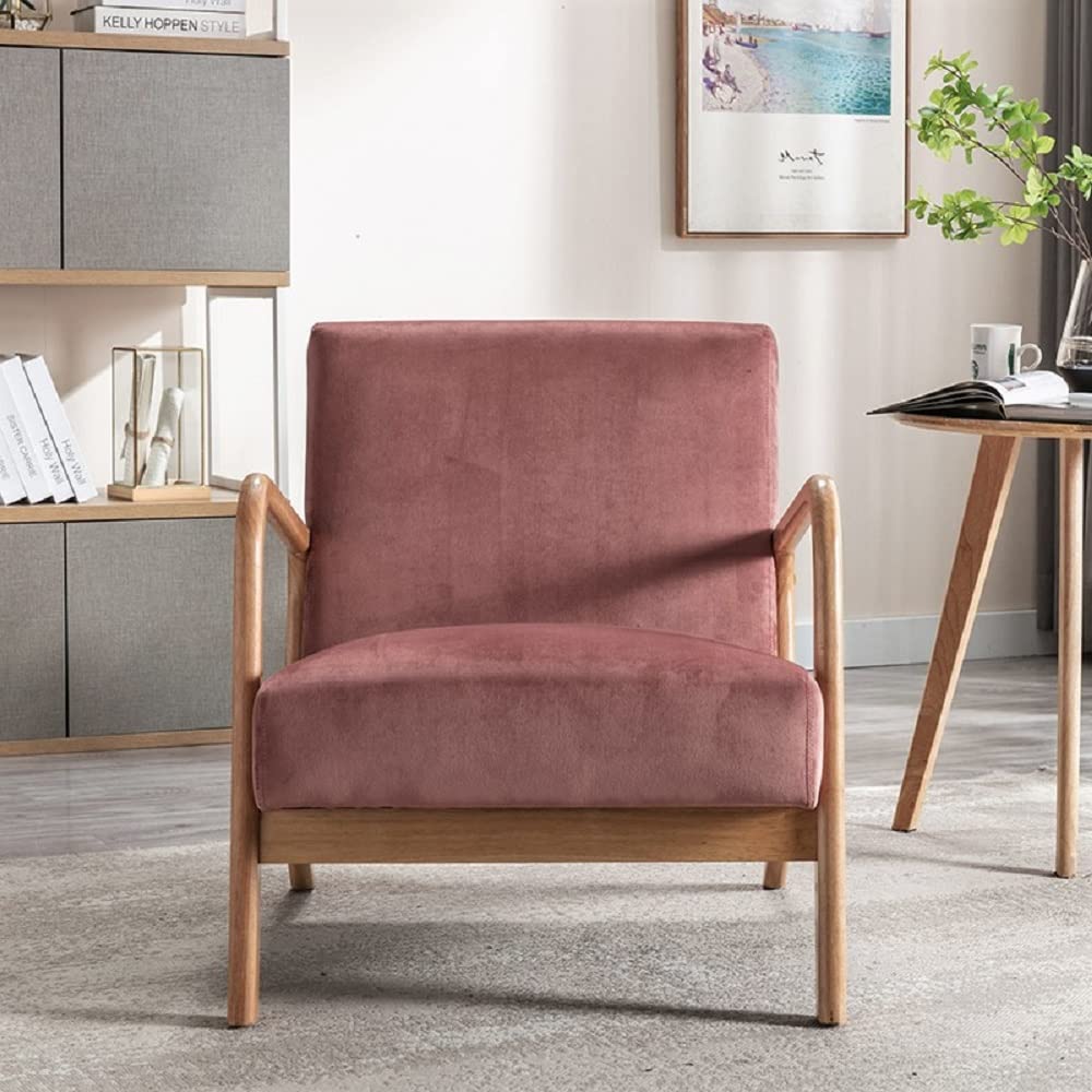 US Pride Furniture Classic Accent Chair with Unique Open-Framed Arm Design, Soft Microfiber Upholstered Armchair for Living Room, Bedroom or Office, 32.7" D x 25.3" W x 28.8" H, Rose