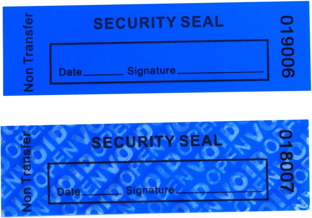 TamperSeals Group - 100pcs Non Transfer Tamper Proof Security Warranty VoidOpen Labels/Stickers/Seals for The Reusable Package or Expensive Surface (Blue, 1 x 3.35 inches, Serial Numbers)