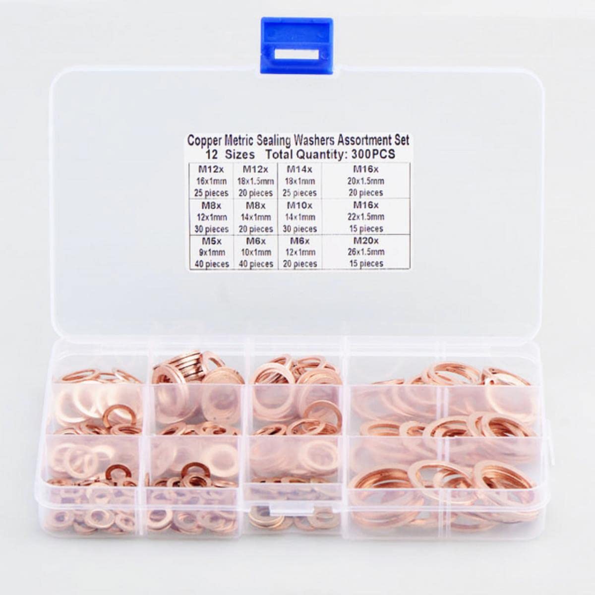 Kit d'assortiment de joints d'étanchéité à anneau plat en cuivre M5 M6 M8 M10 M12 M14 pour bouchons de vidange d'eau 200/300 pièces-300 pièces