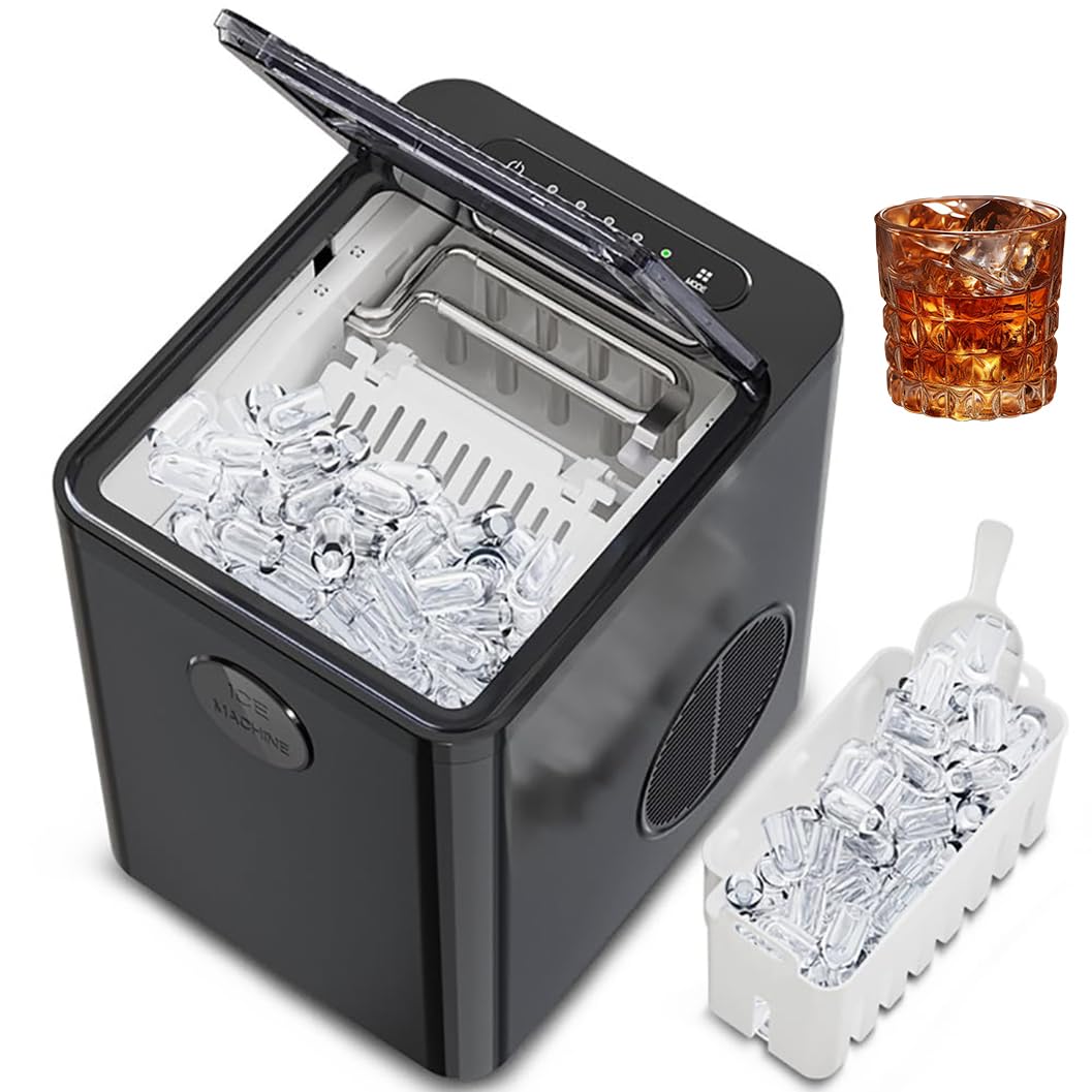 9 pezzi/6 minuti MACCHINA ICE compatta, produttore di ghiaccio della pepita da banco, auto -pulizia, cubo di ghiaccio a 2 dimensioni, per bar, controsoffitto da cucina, camper, appartamento, ca black