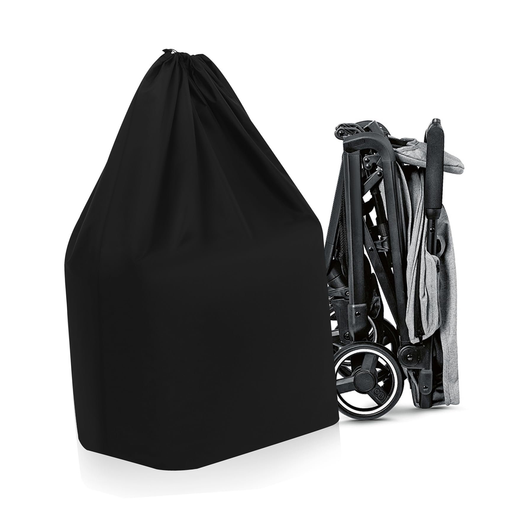 Borsa da Trasporto per Carrozzina in Nylon Nero Doppia Tracolla, Chiusura a Coulisse e Cuciture Rinforzate, Comoda per Spostamenti in Aereo e Trasferte