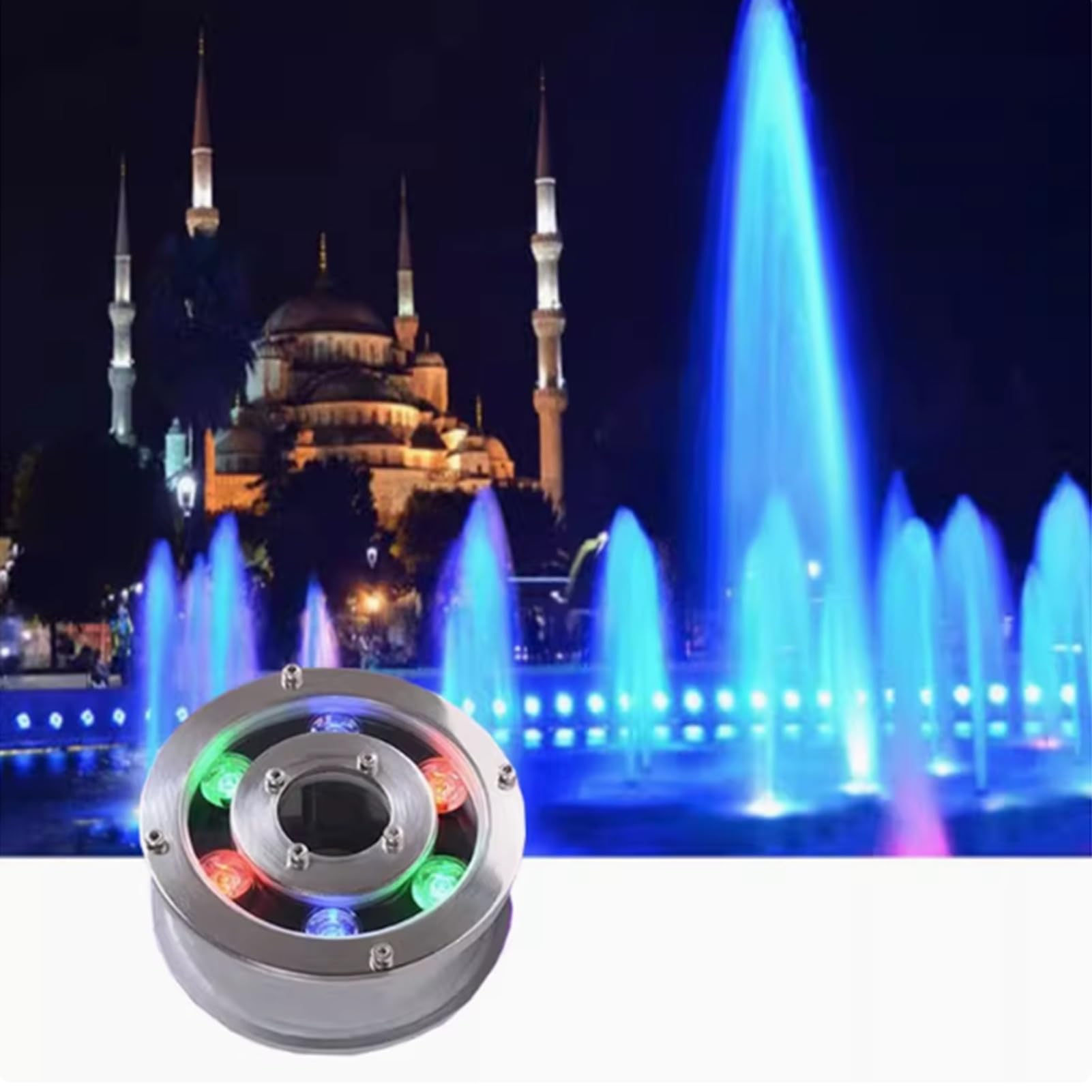 GUODDM LED Ring Fountain Lamp - Submersible RGB Lights, 12/24V Park Square LED Underwater Light, Waterproof IP68 Embedded Fountain Pool Spotlight, Stainless Steel Color Landscape Lights(6w(24V))