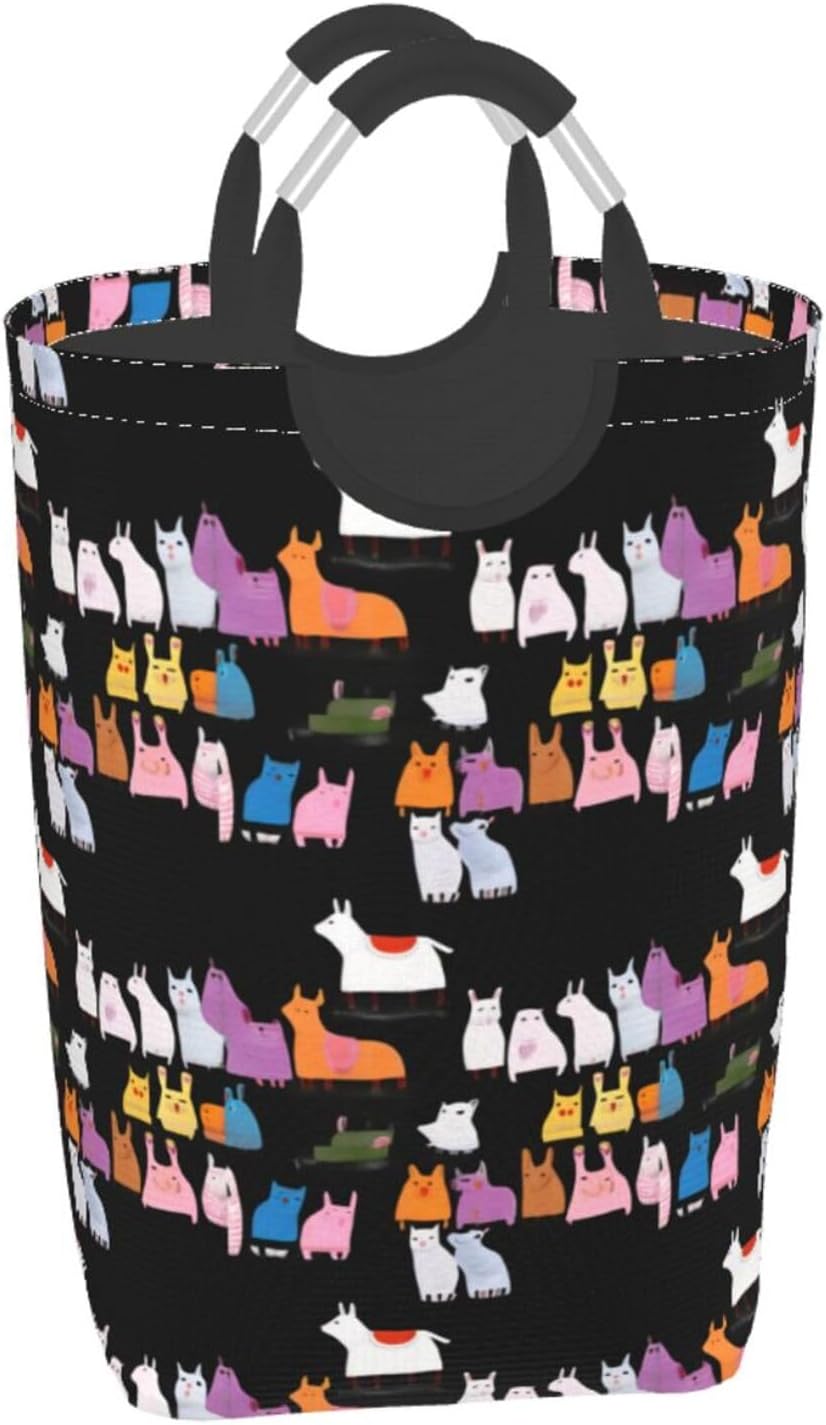 Small Animal Art Painting Foldable storage bag, 50L capacity, suitable for laundry room, dormitory bedroom, dirty clothes storage basket.