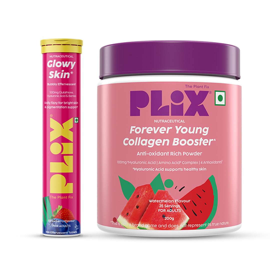 The Plant Fix Plix Beauty Glow Combo Glutathione 15 Effervescent Tablets And Collagen Builder Powder (200G) Combo For Youthful And Glowy Skin, 2 count, 15 capsules