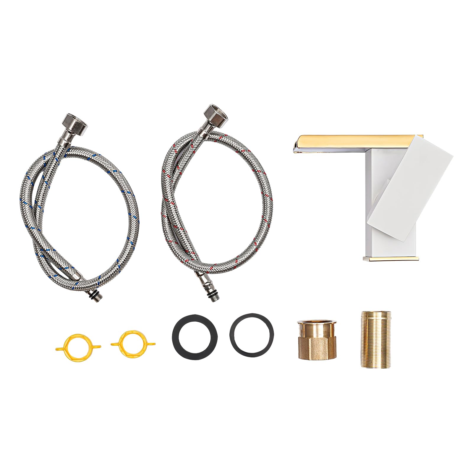 Robinet de lavabo cascade blanc en cuivre, voyants LED de contrôle de la température, robinet d'évier avec poignée unique, mitigeur pour eau chaude et froide