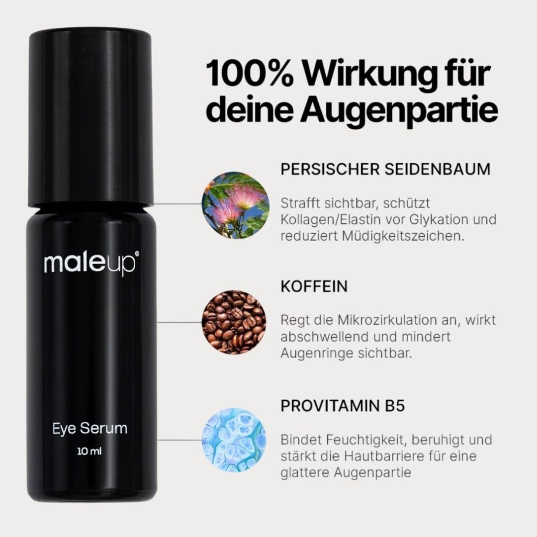 Augenserum Männer gegen Augenringe – Anti Aging Pflege mit Hyaluron, Koffein & Tocopherol – Mildert Schwellungen & Falten – Augencreme mit Soforteffekt – Augenpflege Männer Serum 10 ml