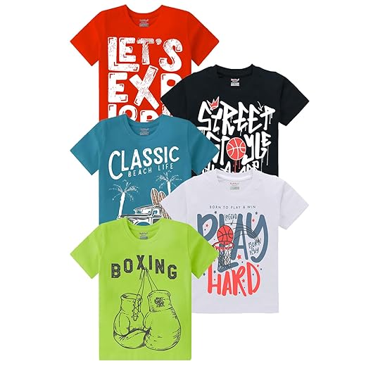 kiddeo Boys Cotton Printed Regular Fit T-Shirt(Pack of 5)
