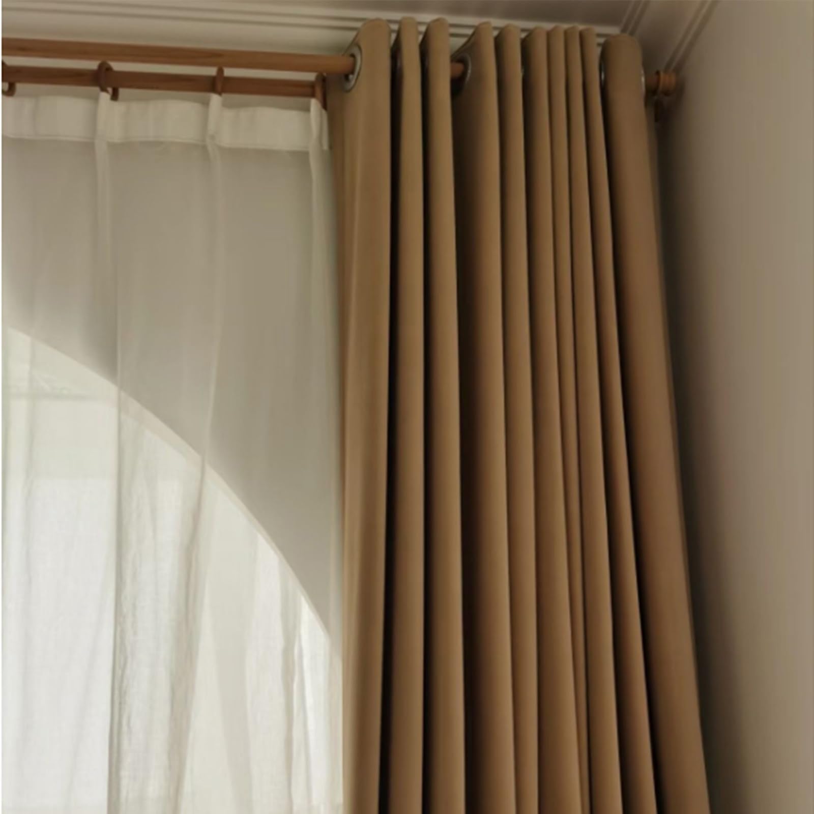 Bastone per tenda doppio, in legno massiccio con tappi, binario a T da 29 mm, lunghezza 320 cm, ideale per abbellire la decorazione di finestre interne