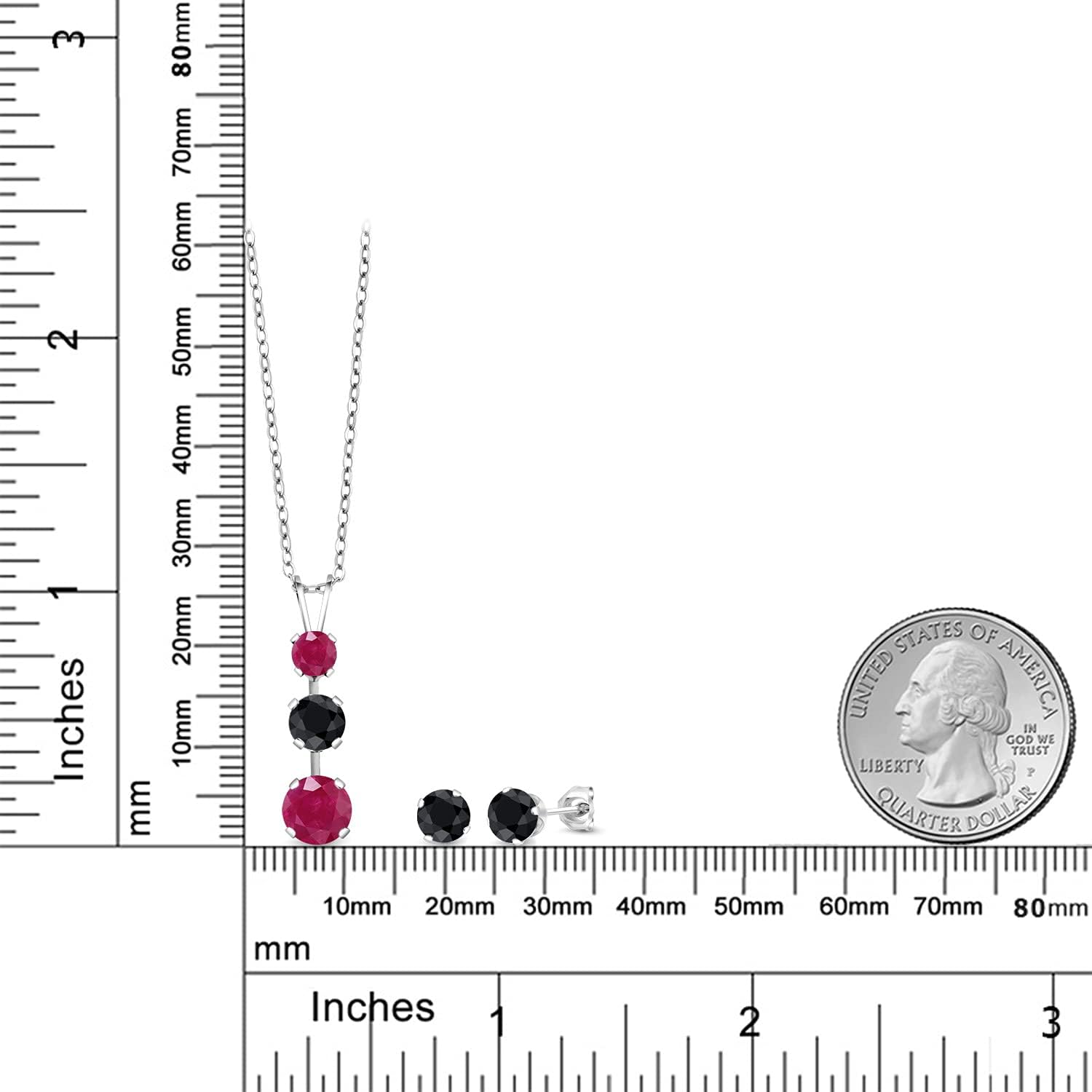 Gem Stone King 925 Sterling Silver Red Ruby and Black Sapphire Pendant and Earrings Jewelry Set For Women (3.42 Cttw, Gemstone July Birthstone, with 18 Inch Chain) - Image 2