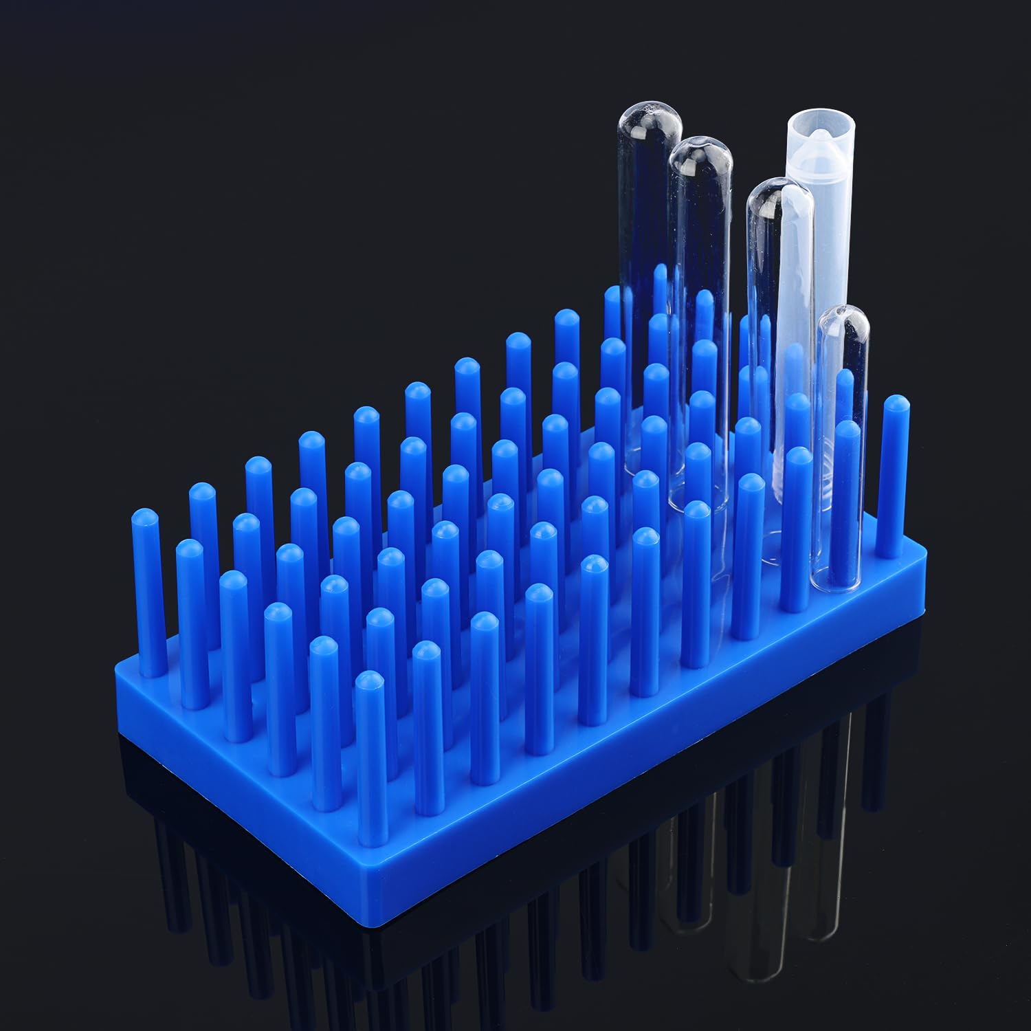 stonylab Portoir à Tubes à Essai en Plastique, Style Colonne Égouttoir Pour Sécher et Ranger Les Tubes à Essai, 66 Colonnes, Pack de 1, Bleu