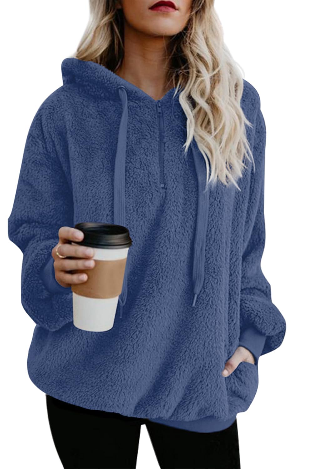 Women's Polyester & Faux Fur Hooded Hoodie-image-21