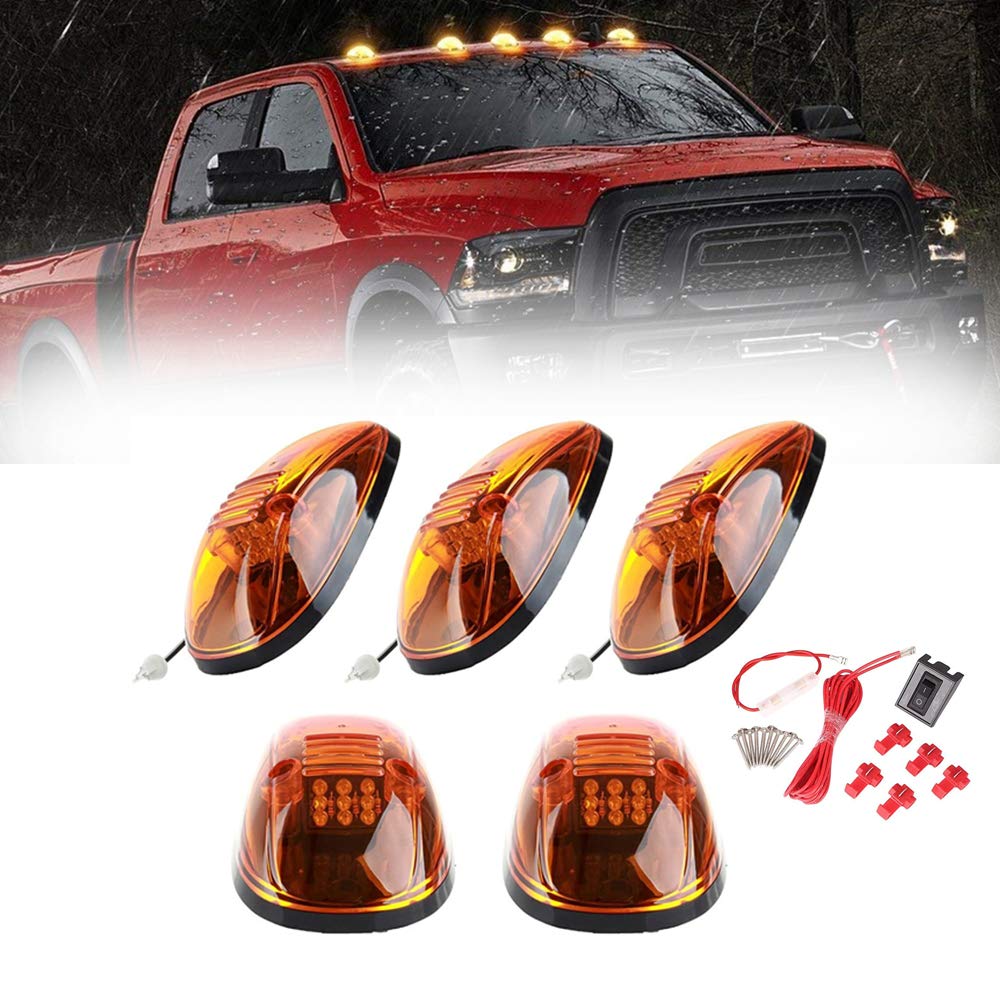 5-Piece Smoked Amber LED Cab Marker Light Kit For 2003-2018 Dodge Ram Trucks - Wiring Harness Included
