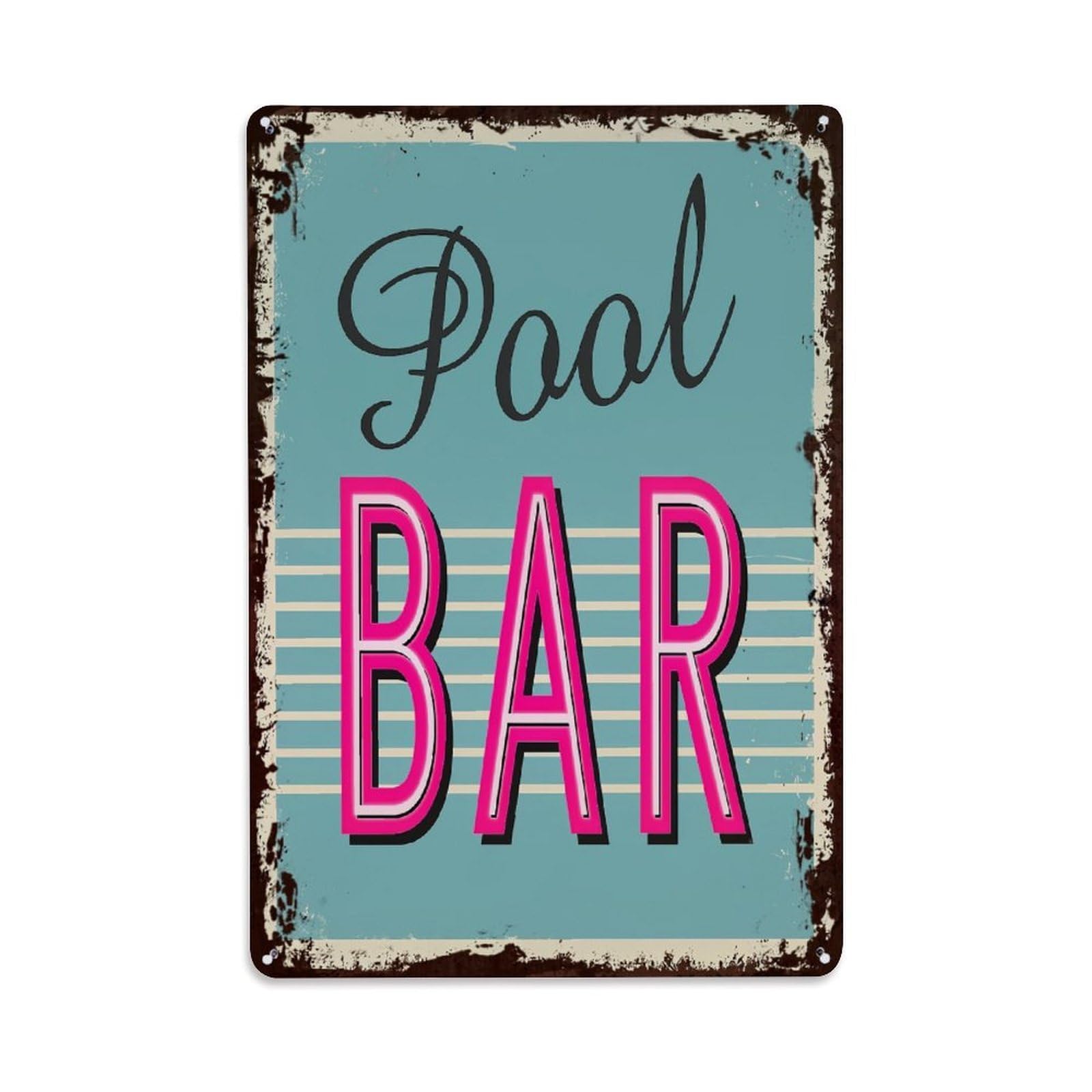 Pool Bar Sign Pattern Print Retro Metal Tin Sign, Vintage Decor Art Poster for Bar, Home, Man Cave, Kitchen, Laundry Room Gift 8x12Inch