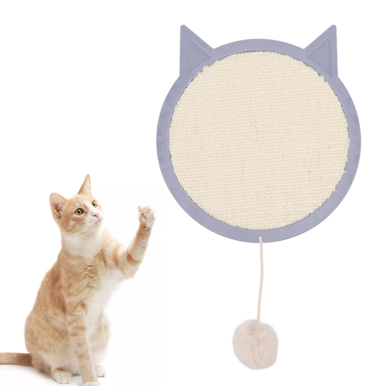 MXGZ Sisal Cat Scratcher, Wall Mounted Cat Scratching Pad with Plush Cat Ball Toy and Suction Cups Interactive Cute Cat Scratch Pad Cat Scratch Deterrent Furniture Protector for Window, Door(Type B)