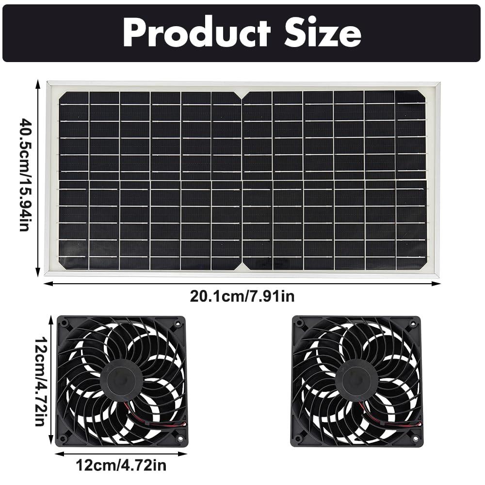Ventilateur Solaire Exterieur 16W Kit Extracteur d'air Résistant aux Intempéries Fenêtre D'échappement 2 Ventilateurs étanches