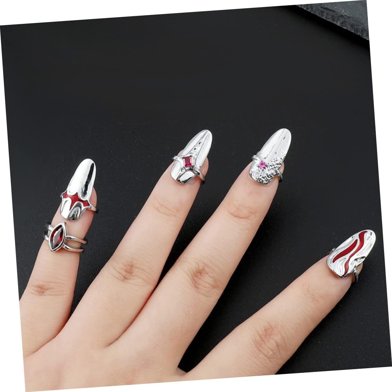 5 Set Di Anelli Per Unghie Rossi, Gioielli Per Unghie, Anelli Per La Punta Delle Dita, Per La Punta Delle Dita, Gioielli Per ie, Per , Decorazioni Per