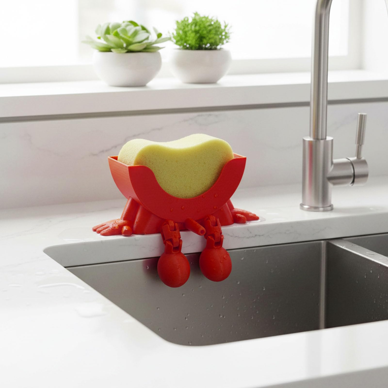 CHANGYUE Portaspugna 3D per, portaspugna sospeso con drenaggio e faccina divertente, organizer per spugne da cucina (Rosso)
