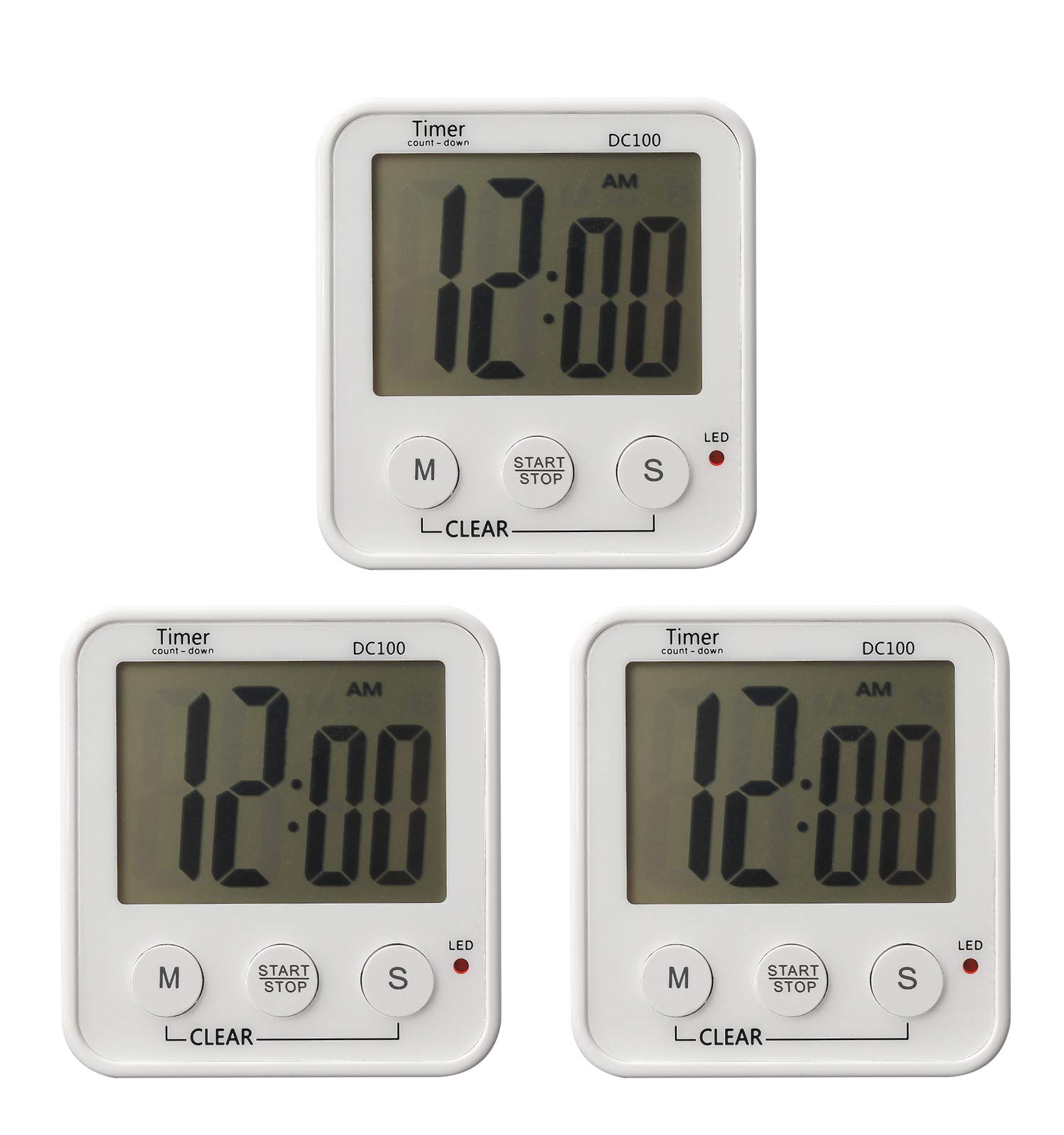 SASY Kitchen Timer and Laboratory Timer Stopwatch Alarm Clock Large Display with LED Blink Facility Count UP and Down Pack of 3 Pieces