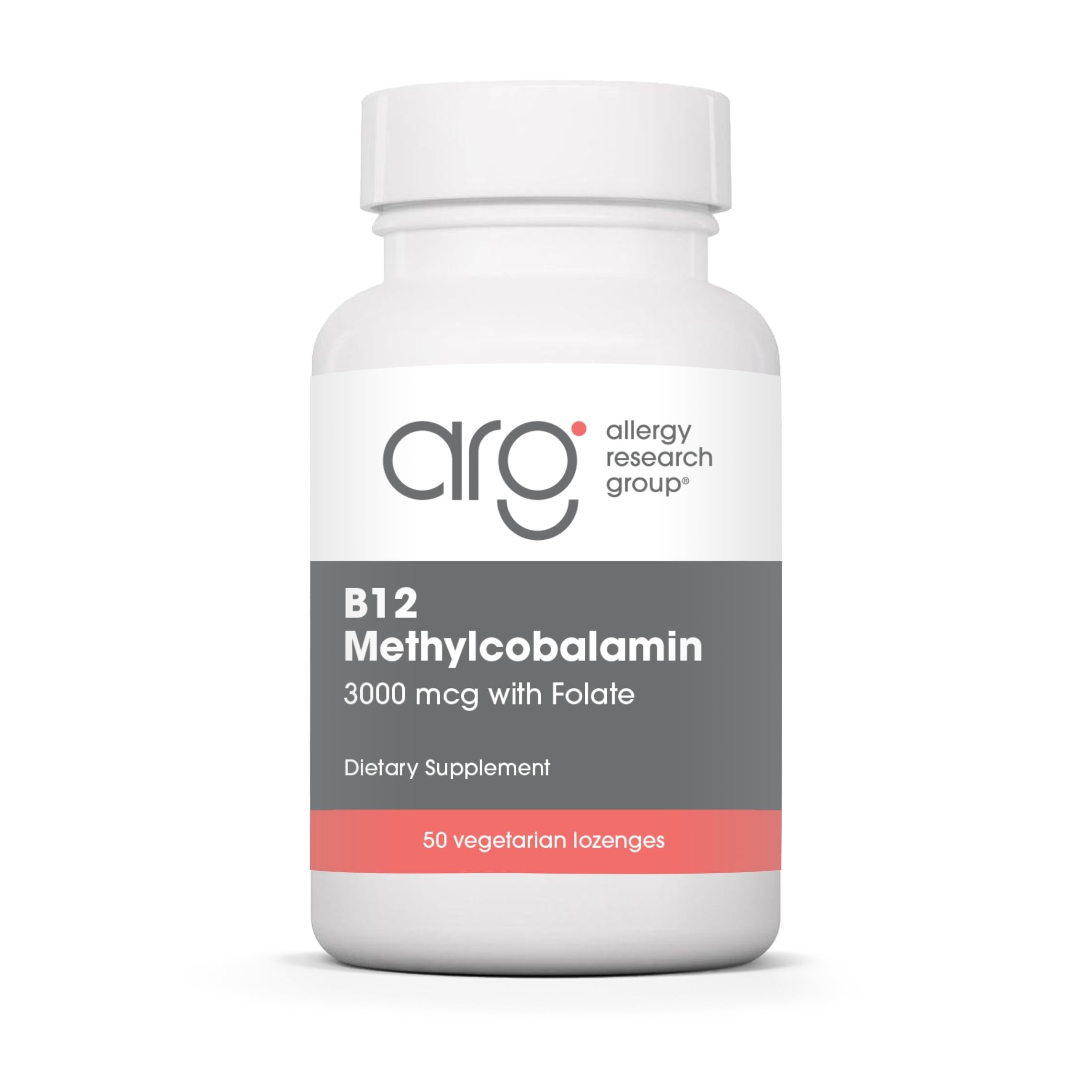 Allergy Research Group B12 Methylcobalamin Supplement - Vitamin B12 and Folate, with 400mcg Folic Acid, Pure, Vegetarian Lozenges - 50 Count
