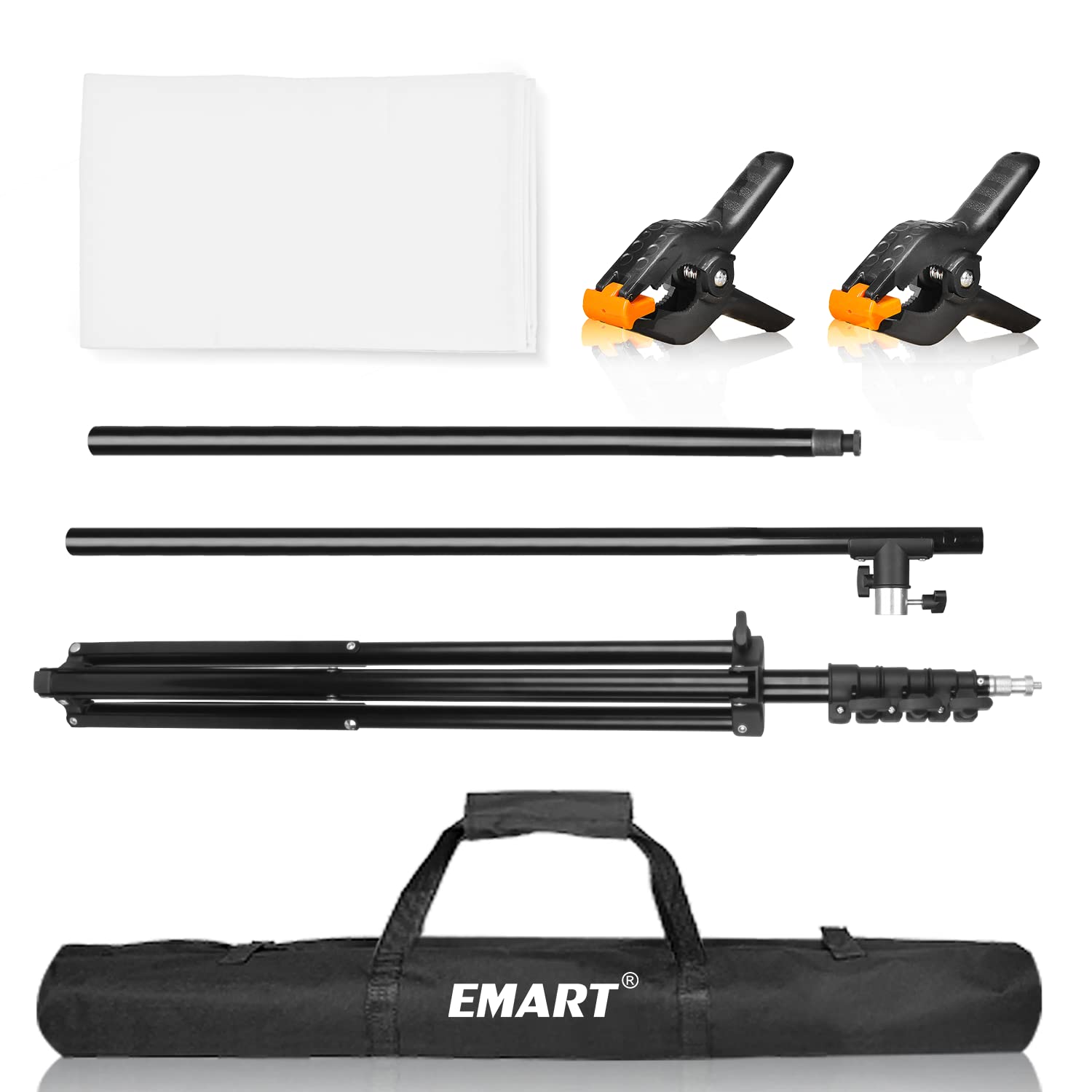 EMART Fond Blanc avec Support en Forme de T de 1,5 x 2,6 m, 1,5 x 2 m Toile de Fond Blanc pour Photographie Fête Mariage
