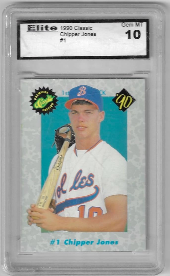 Chipper Jones Gem Mint 10 GMA Graded Elite Premiere Edition #1 Draft Pick Minor League Collectible Baseball Card - 1990 Classic Baseball Card #1 (Braves)
