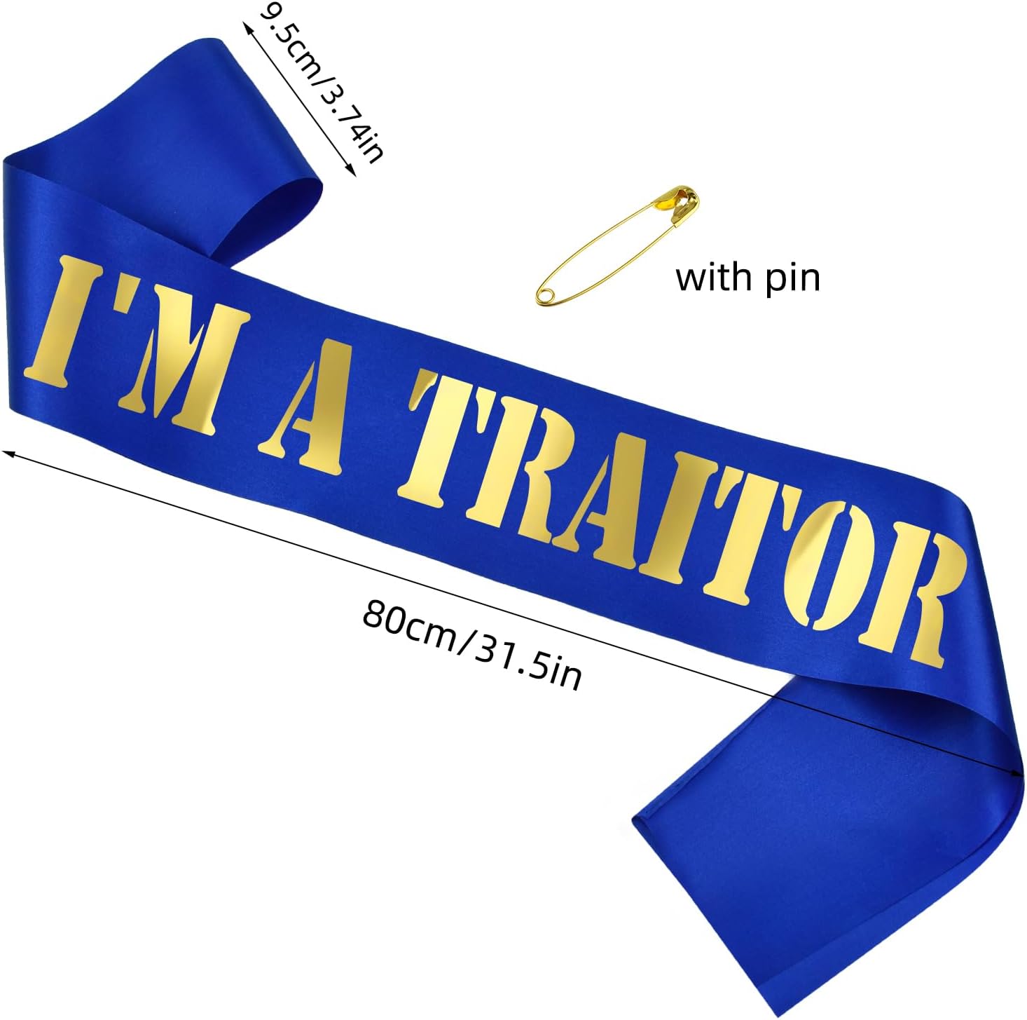 "I'M A TRAITOR Sash with Gold Foil, BLUE Going Away/Moving/Job Change/Relocating Party Sash for Women or Men, Funny Last Day Office Party Decorations, Supplies, Favors; Retirement, Graduation, Divorce, New Chapter SashES (BLUE)
