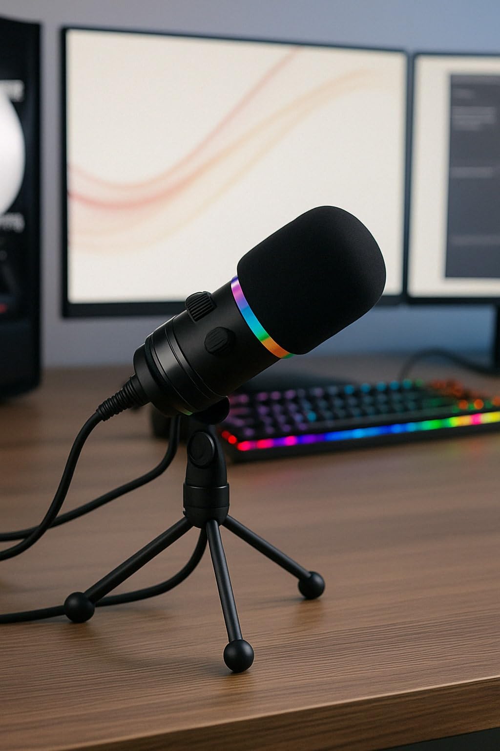 Coverzone RGB Profesyonel Stüdyo Mikrofon Kayıt USB/XLR Çift Modlu Podcast Dinamik Mikrofon Masaüstü Canlı Yayın Mikrofonu PC USB, Oyun, Podcast, Kayıt, Yayın, Mac, Winows ile Uyumlu Q1