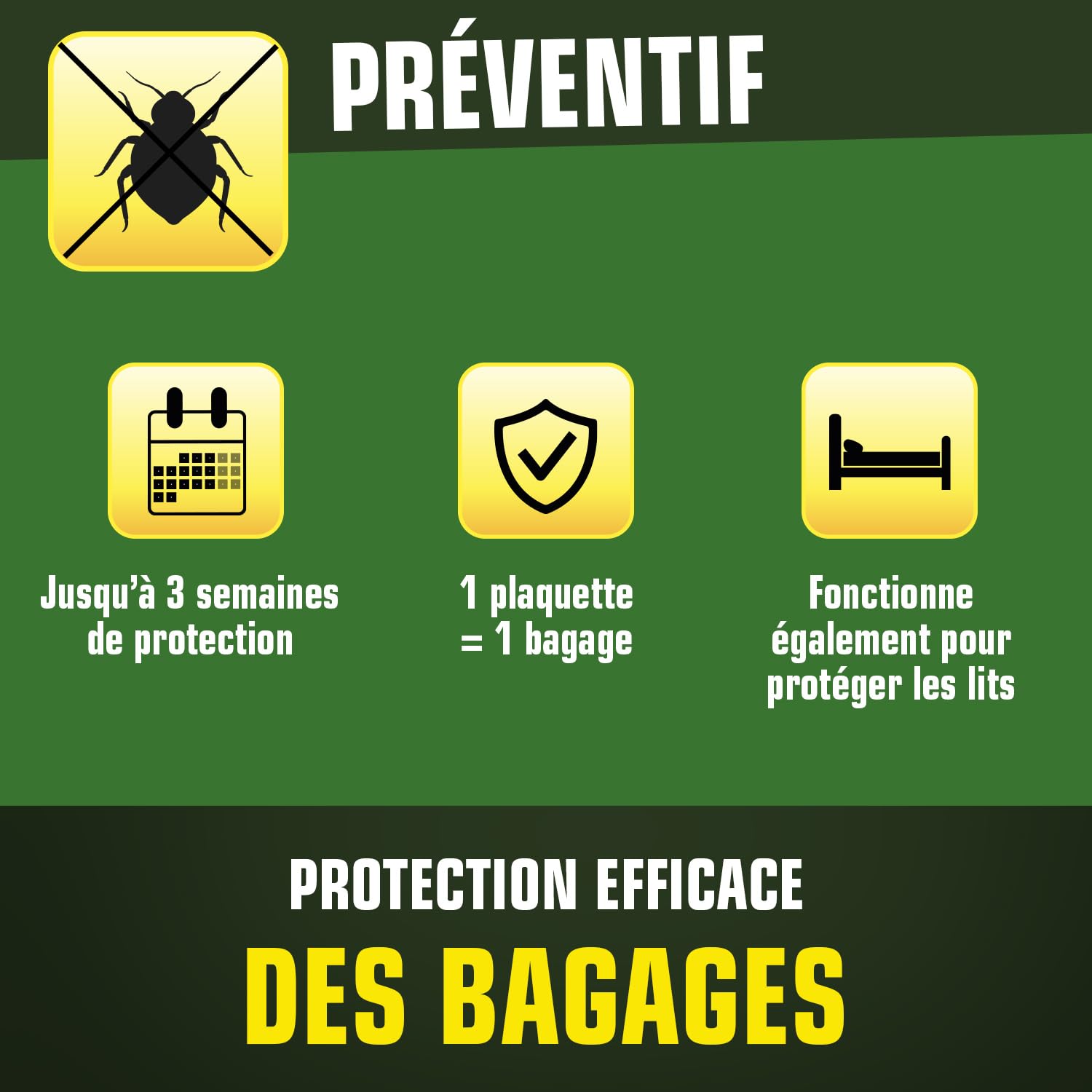 K.PRO Plaquettes répulsives punaises de lit, 4 plaquettes, protège bagages et lits, jusqu'à 3 semaines de protection, 1 plaquette = 1 bagage, intérieur