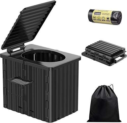 Inodoro portátil mejorado para campamento, inodoro plegable portátil de 400 libras, inodoro portátil para acampar para adultos con soporte