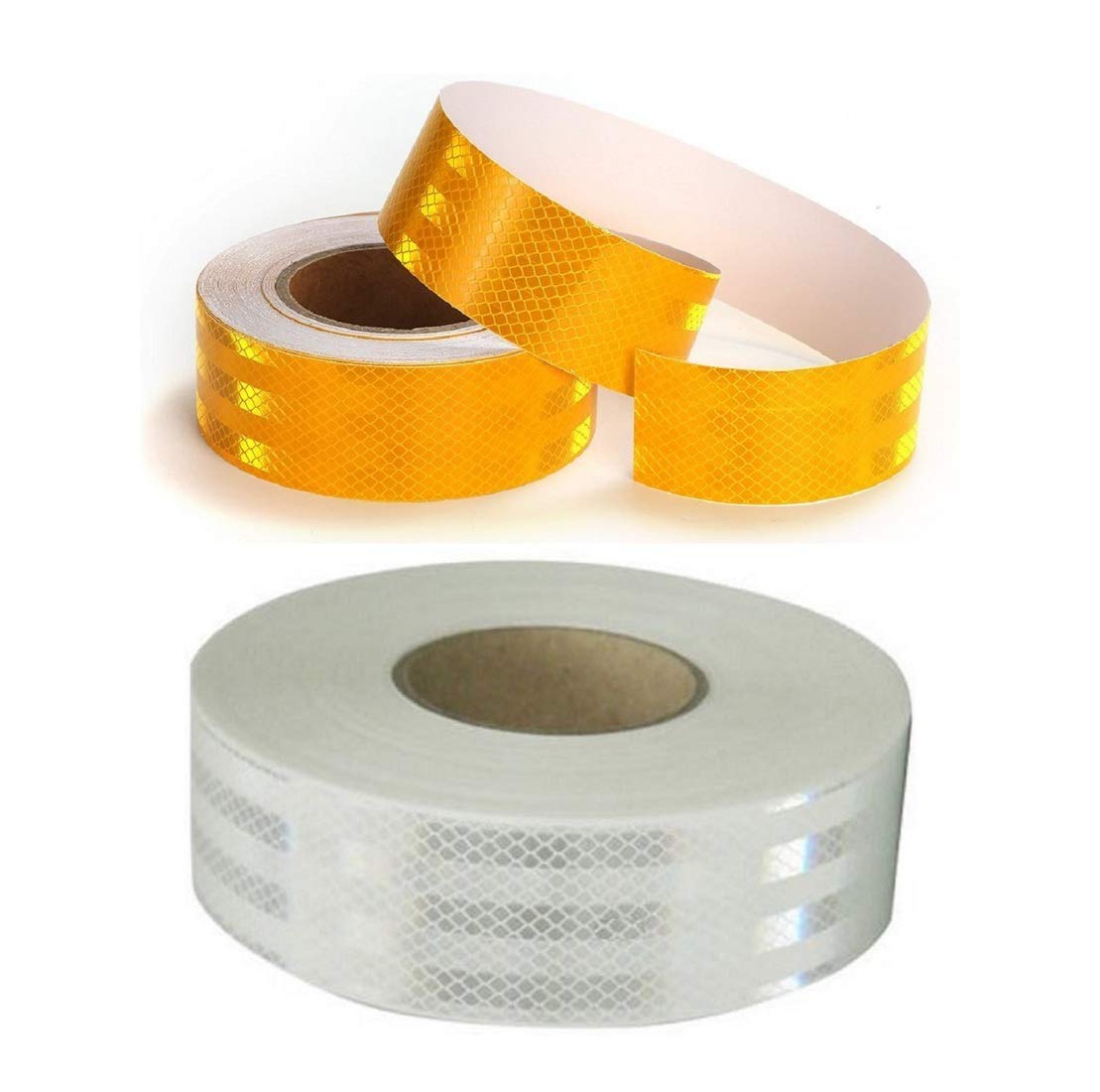 Vicinity High Intensity Reflective Warning Retro Conspicuity Tape Sticker 2 Inch X 3 Metre, pack of 2, Yellow and White-image-36