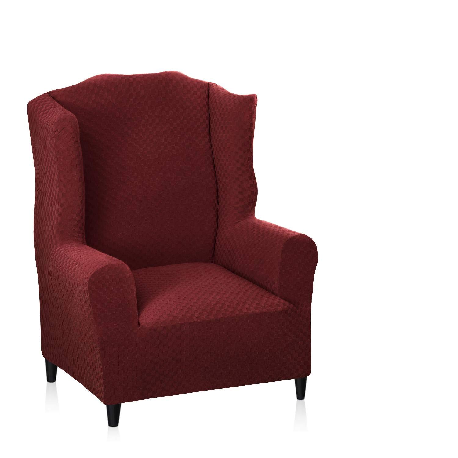 MAXIJIN Newest Jacquard Wingback Chair Covers 1-Piece Stretch Wing Chair Covers Soft Thick Wingback Armchair Slipcover Non-Slip Chair Furniture Protector Cover Washable (Wing Chair, Wine Red)