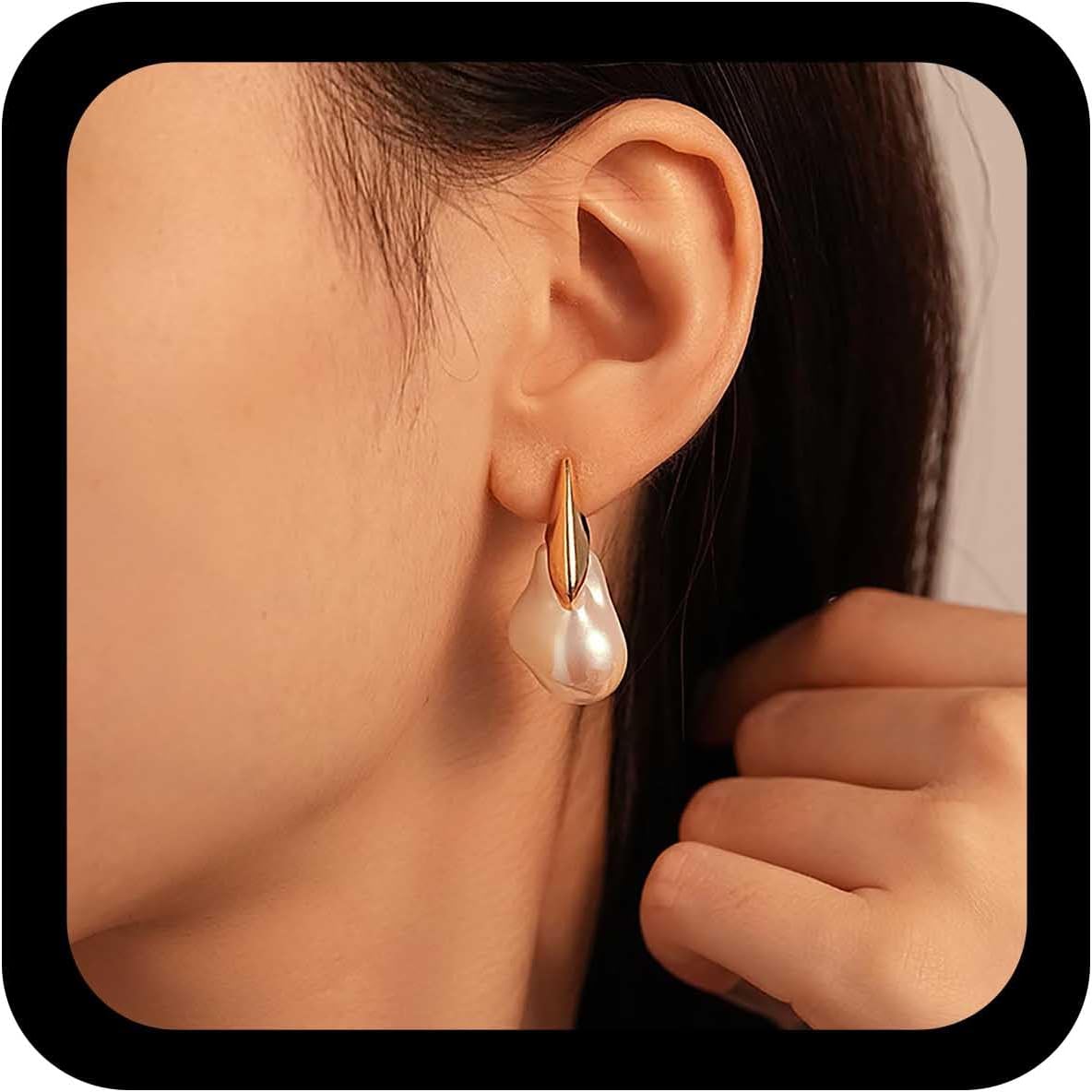 Boho Baroque Pearl Dangle Earrings Irregular Pearls Earring Large Gold Pearl Drop Earrings Fireball Pearls Earring Wedding Bridal Jewelry for Women