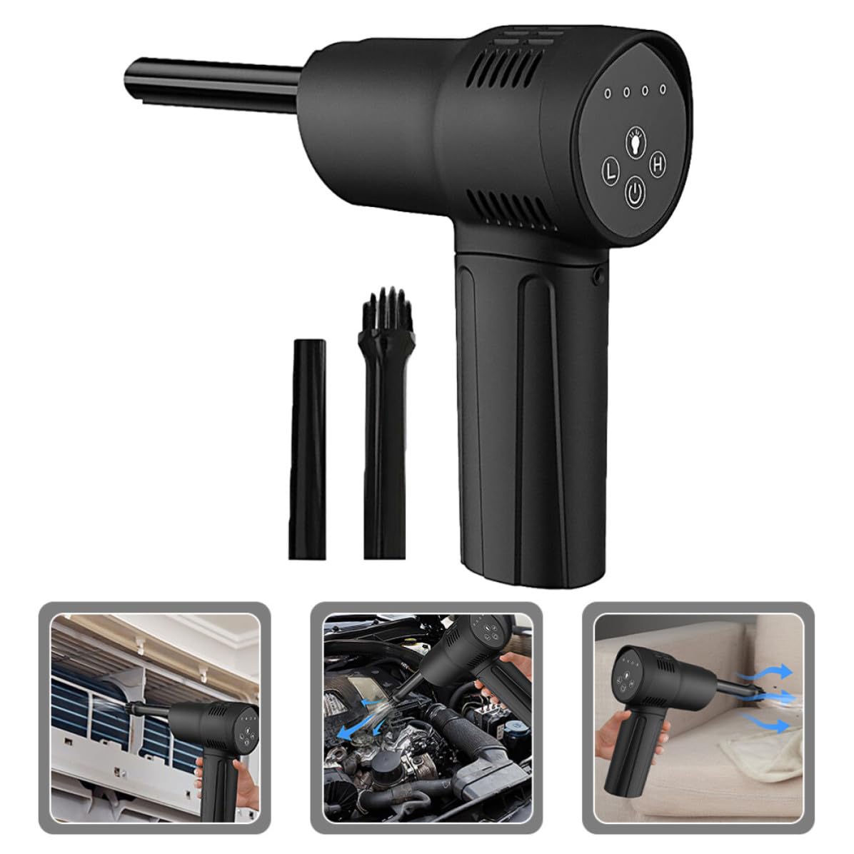 USHOBE Soffiatore Aria Compressa Elettrico Senza Fili Ricaricabile 6000 mAh Plastico Nero Bassa velocità per Pulizia Computer e Obiettivi Fotografici a Casa