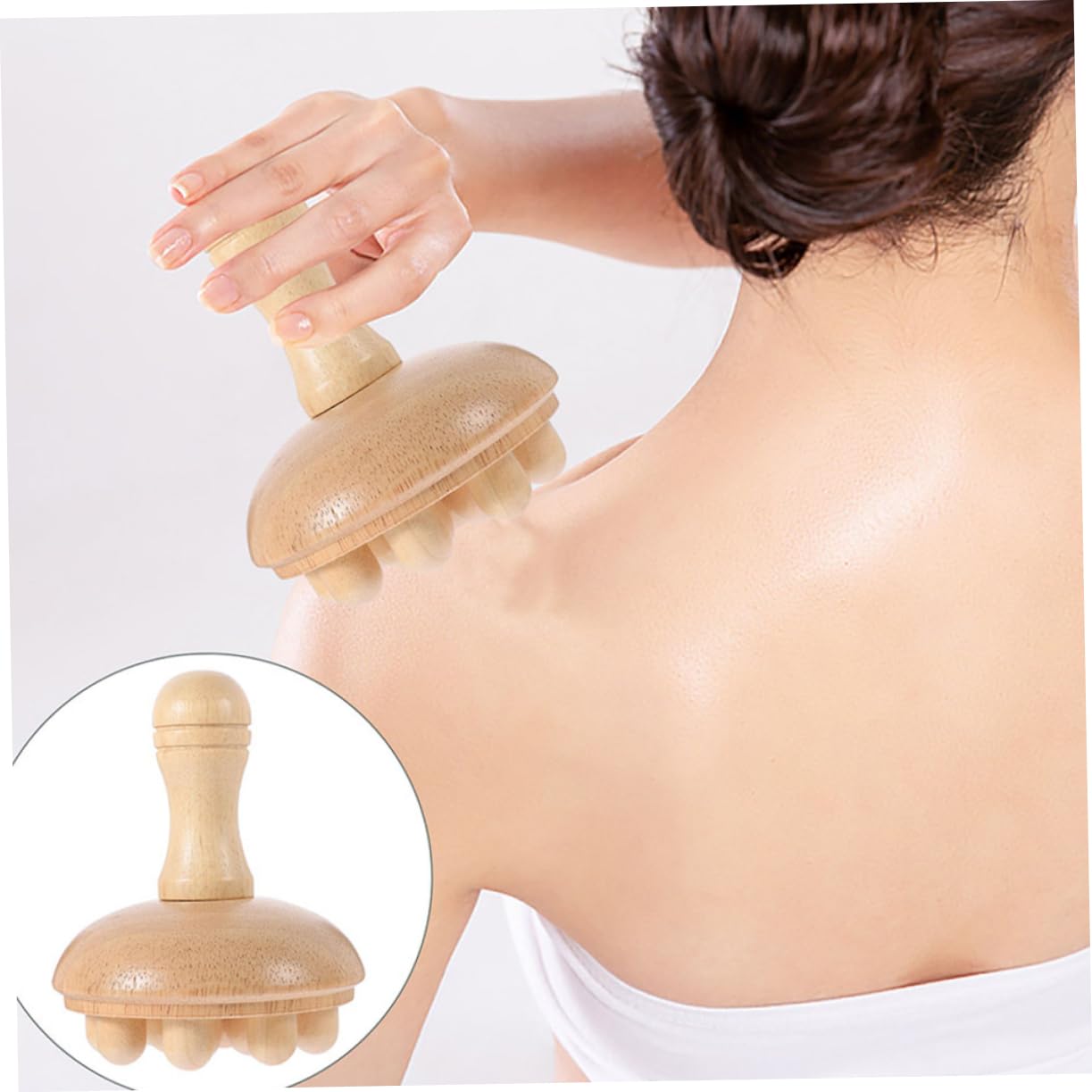 2 Stück Kopfhautmassagekamm aus Gummibaumholz, Rund, Beige