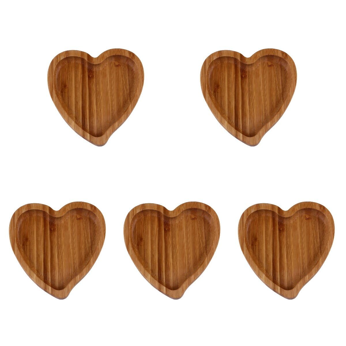 Cabilock 5 pcs Creative Heart Wood Tray Wooden Trinket Tray Reusable Snack Dish Holders