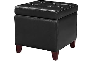 Adeco 18" Height Square Leather Tufted Ottoman