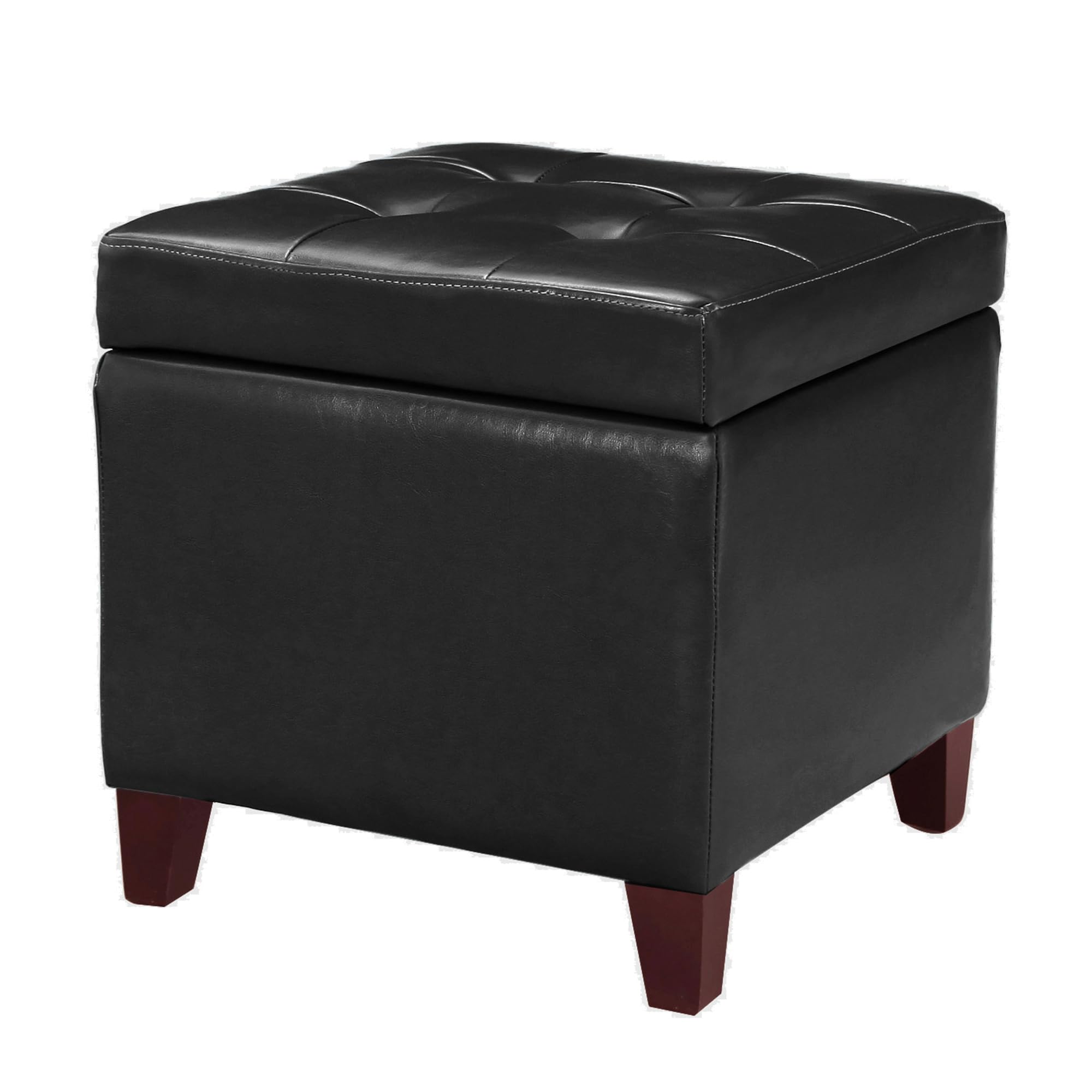 Adeco Storage Ottoman Foot Rest Stool, Leather Ottoman Footstool with Wood Legs and Hinged Lid, 18