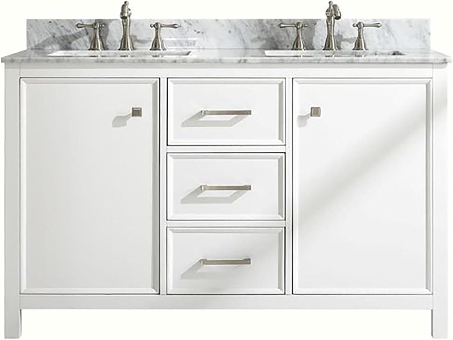 Legion Furniture Indoor Bathroom Home Decorative 54" White Finish Double Sink Vanity Cabinet with Carrara White Top