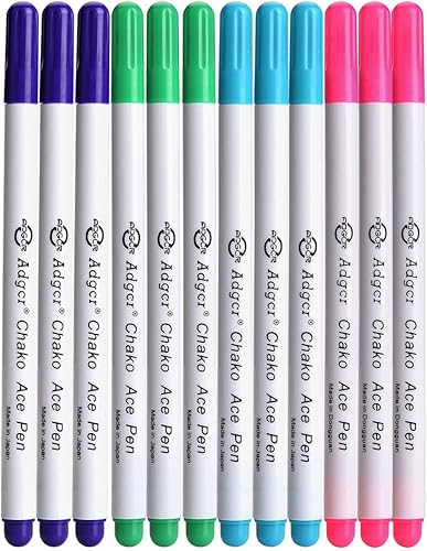 FF Elaine - Paquete de 12 rotuladores de tela de tinta que desaparecen de 4 colores para costura, creación de arte y letras lavables