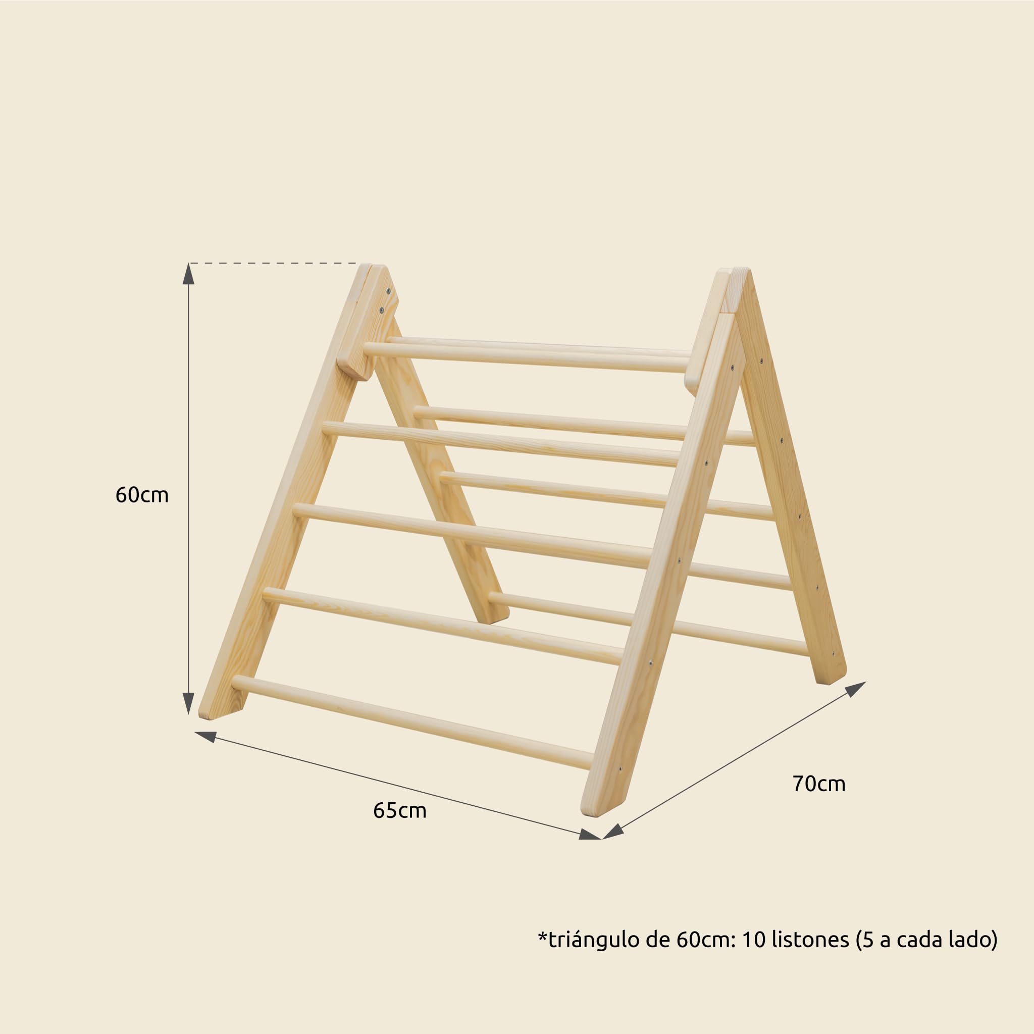 Triángulo Pikler Montessori Plegable HECHO EN ESPAÑA Escalera de Juguete para Bebés y Niños Diseño Funcional en Madera Maciza. Triángulo Escalada y Aprendizaje Montessori (Altura 59cm)